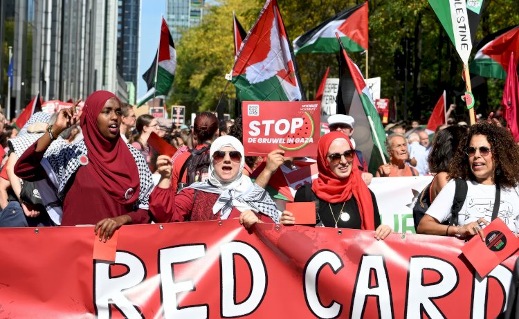 Brüksel, Gazze için ‘Kırmızı Hat’ eylemiyle yine kızıla boyandı: “İsrail’e yaptırım istiyoruz”